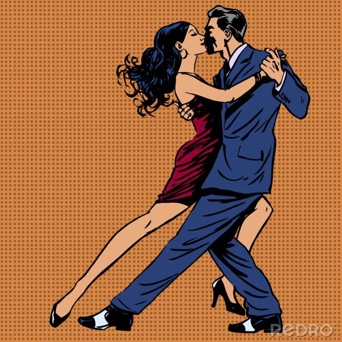 Canvas man en vrouw kiss dance tango pop art