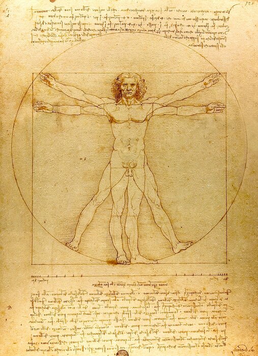 Canvas Man van Vitruvius. Tekening van Leonardo da Vinci