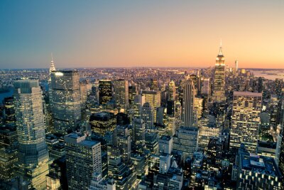 Canvas Manhattan New York City Cityscape skyline bij zonsondergang