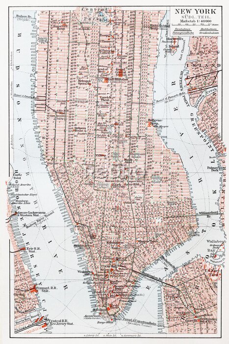 Canvas Manhattan op een oude kaart