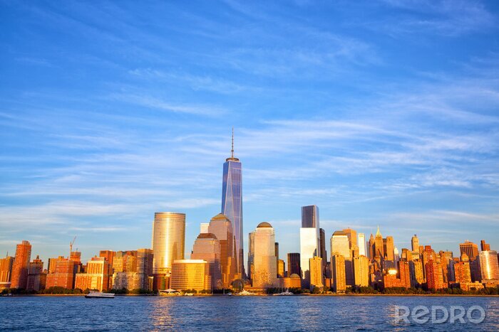 Canvas Manhattan wolkenkrabbers bij zonsondergang