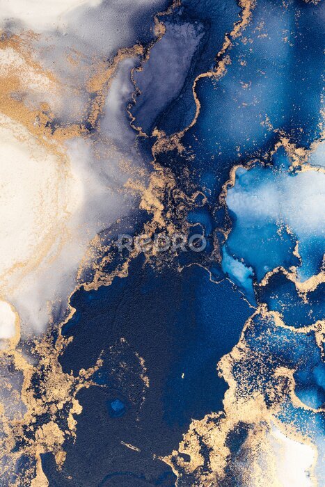 Canvas Marble ink abstract art from exquisite original painting for abstract background . Painting was painted on high quality paper texture to create smooth marble background pattern of kintsuki ink art .