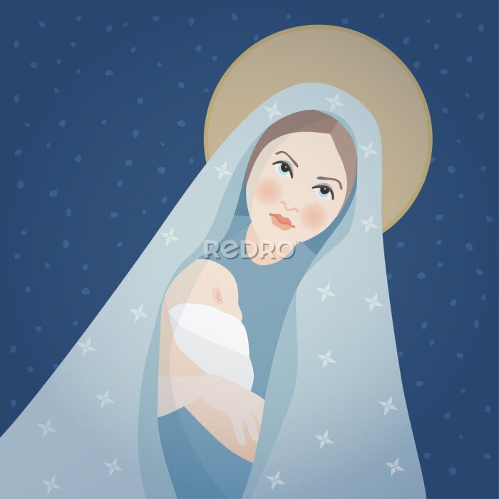 Canvas Maria houdt kindje Jezus vast