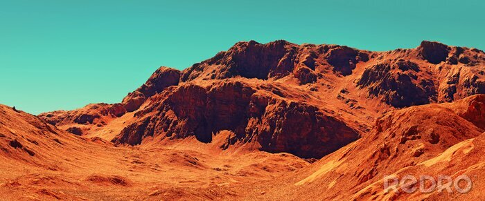 Canvas Mars landscape, 3d render of imaginary mars planet terrain, science fiction illustration.