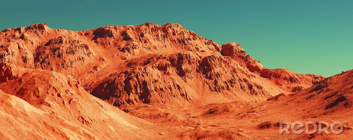 Canvas Mars landscape, 3d render of imaginary mars planet terrain, science fiction illustration.