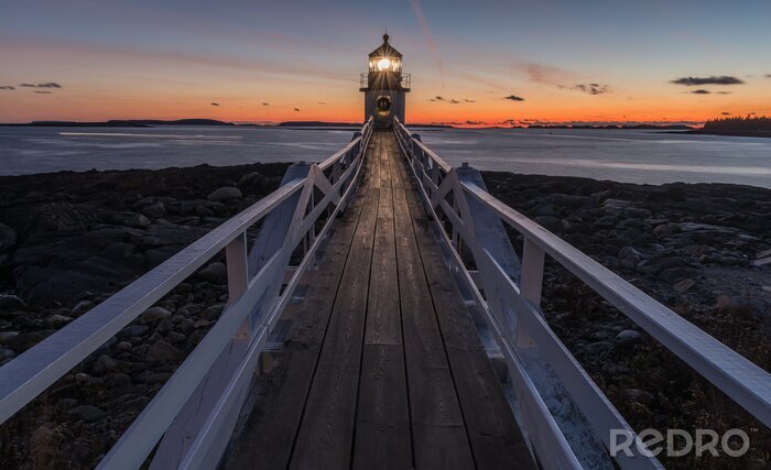 Canvas Marshall Point Lighthouse na zonsondergang