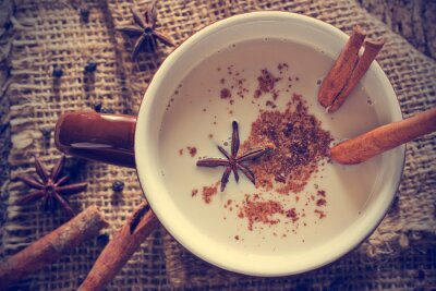 Canvas masala chai tea with spices and star Anise, cinnamon stick