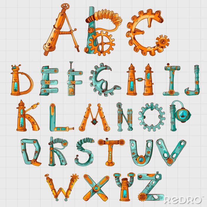 Canvas Mechanic Alphabet Gekleurde