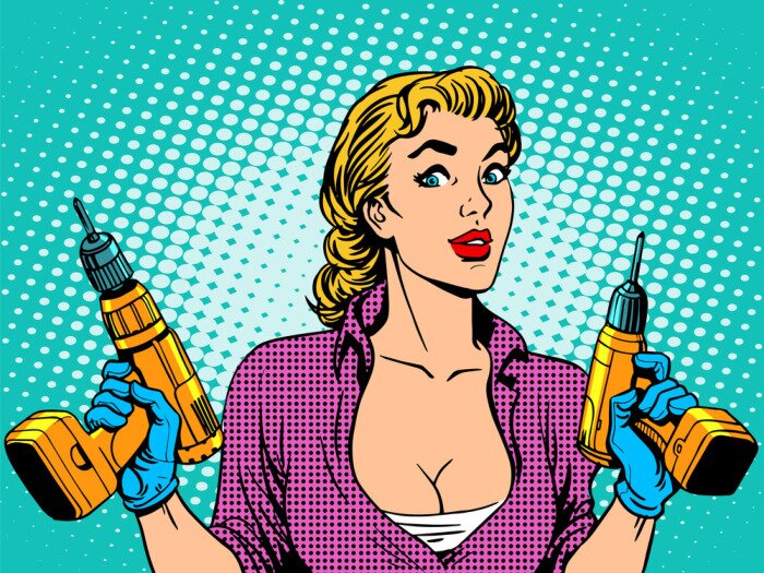 Canvas Meisje arbeider boor reparatie