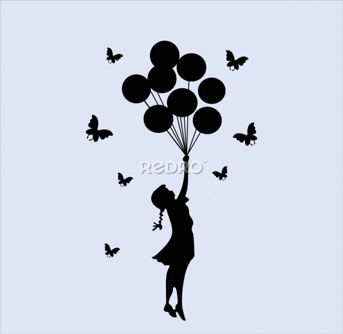 Canvas Meisje met ballonnen in Banksy stijl
