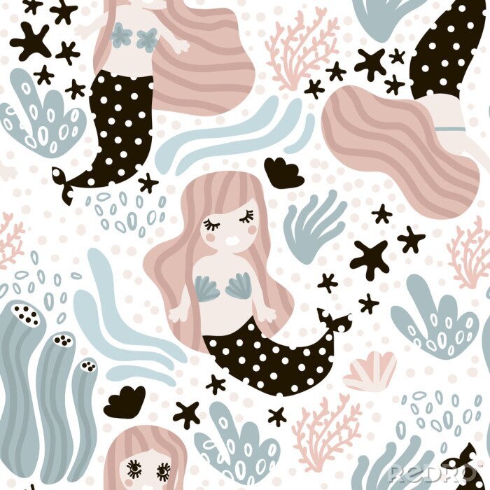 Canvas Meisjesachtig zeemeerminpatroon