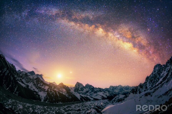Canvas Melkwegstelsel in hoge bergen