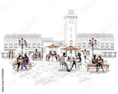 Mensen in de tuin van het café