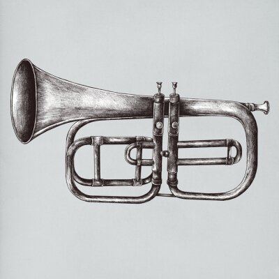 Canvas Messing trompet vintage stijl illustratie