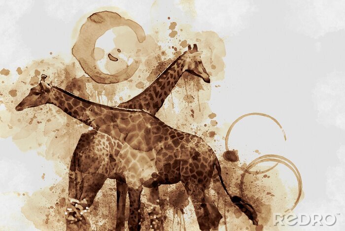 Canvas Met koffie beschilderde giraffen