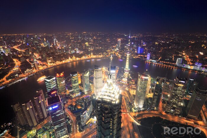 Canvas met uitzicht op Shanghai bij nacht