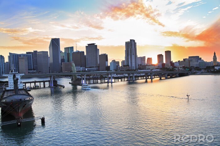 Canvas Miami skyline bij zonsondergang
