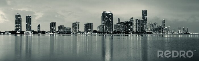 Canvas Miami stadspanorama zwart-wit