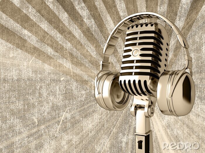 Canvas Microfoon met koptelefoon op de oude achtergrond