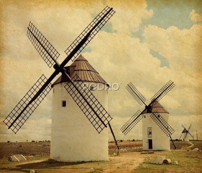 Canvas Middeleeuwse windmolens