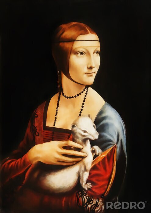 Canvas Mijn eigen reproductie van het schilderen Dame met een Hermelijn door Leonardo da Vinci. Grafisch effect.