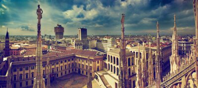 Canvas Milaan, Italië. Panorama van de stad. Bekijk op Koninklijk Paleis