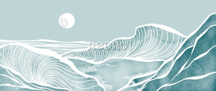 Canvas Minimalistisch landschap met zee en bergen