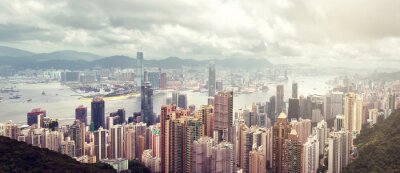 Mistige skyline van Hong Kong
