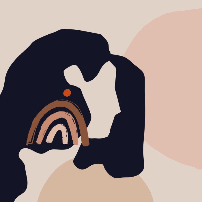 Canvas Modern Boho Pastel Terracotta Collage Line Drawing Woman With Earring Face Hairstyle Fashion Beauty Minimalist Vector Illustration Modern Abstract Graphics Print