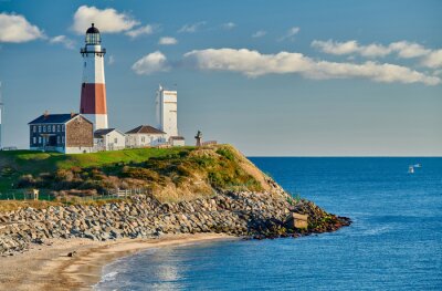Canvas Montauk Lighthouse and beach, Long Island, New York, USA.