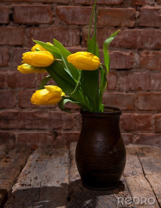 Canvas Mooie gele tulpen in de vaas