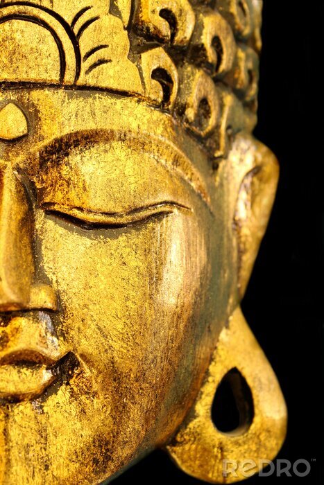 Canvas Mooie Gouden Boeddha Masker Zwarte Achtergrond