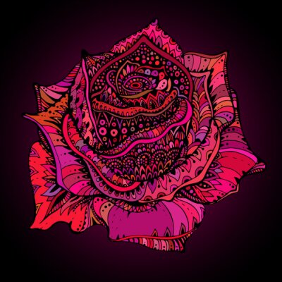 Canvas Mooie hand getrokken sierlijke roos bloem in doodle stijl