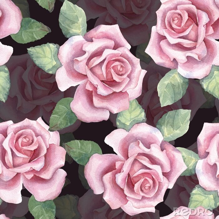 Canvas Mooie knoppen. Watercolor rozen patroon 4