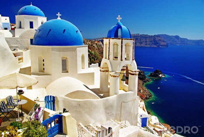 Canvas mooie Santorini uitzicht op caldera met kerken