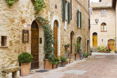 Canvas mooie Toscaanse straat, Pienza, Italië