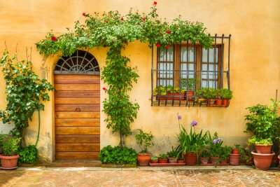 Canvas Mooie veranda versierd met bloemen in italië