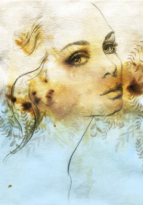 Canvas Mooie vrouw. aquarel illustratie