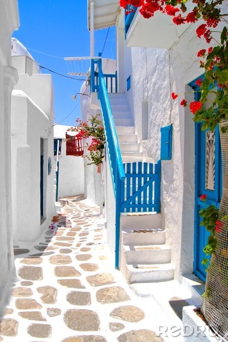 Canvas Mooie witte straten van Mykonos, Griekenland