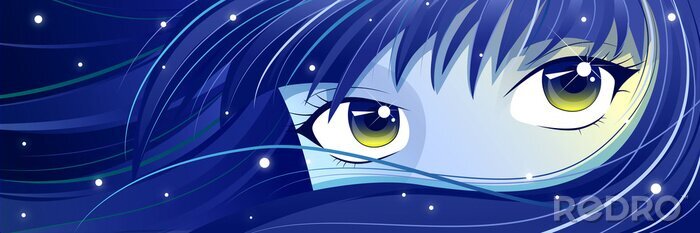 Canvas Moonie - blauw-haired Meisje van Manga