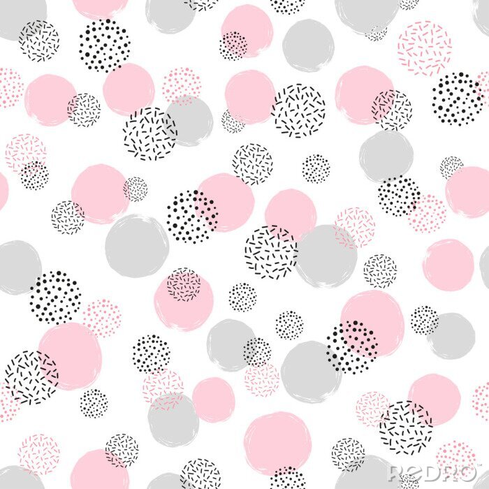 Canvas Motief van roze stippen en versierde cirkels