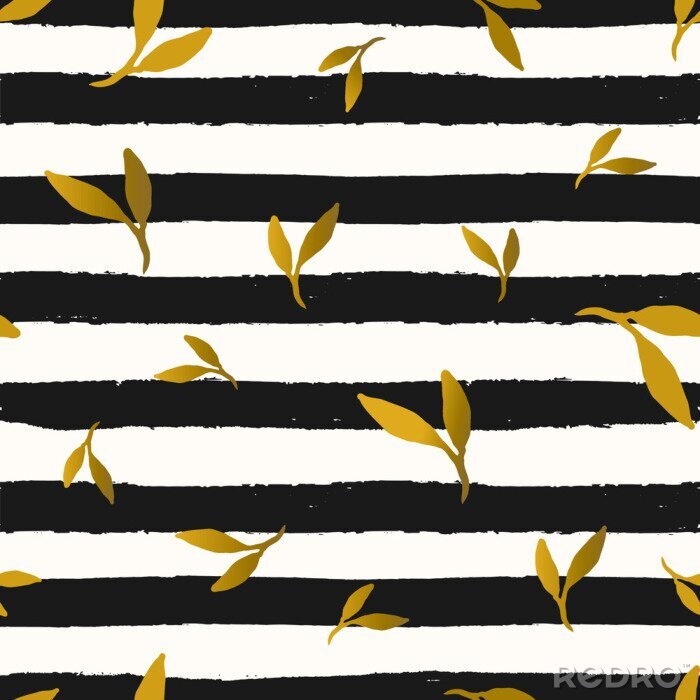 Canvas Motief van zwarte en witte strepen tussen bladeren