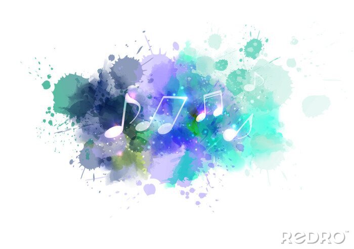 Canvas Music notes on watercolor splash background