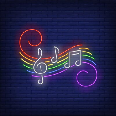 Canvas Music notes with LGBT colors neon sign