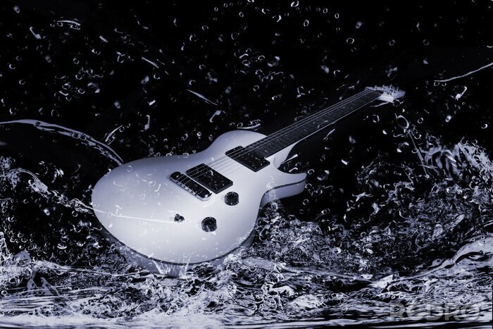 Canvas Muziek en gitaar op het water