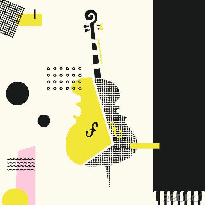 Canvas Muziek kleurrijke achtergrond met violoncel geïsoleerde vectorillustratie. Geometrische muziekfestivalaffiche, creatief celloontwerp