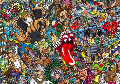 Canvas Muziekcollage in graffitistijl