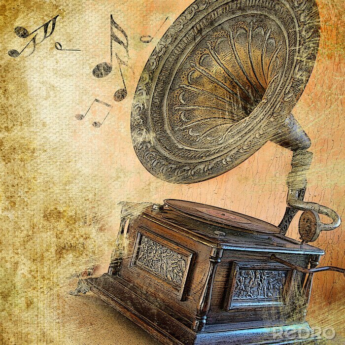 Canvas Muziekgrammofoon in oude stijl