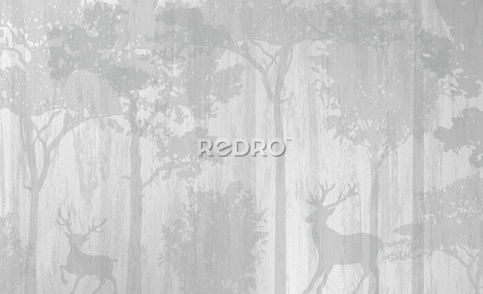 Canvas Mystiek grijs bos met herten en bomen