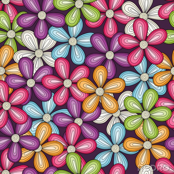 Canvas Naadloos kleurrijk bloemenpatroon. Vector heldere bloemenachtergrond.